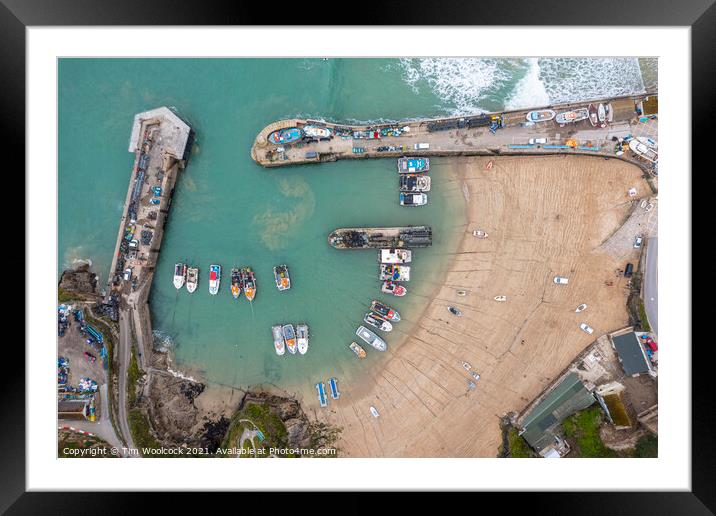 Aerial photograph of Newquay harbour Framed Mounted Print by Tim Woolcock