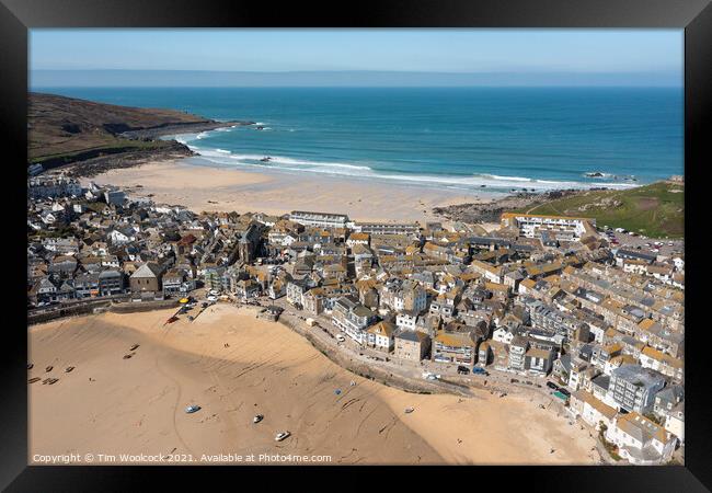 St Ives, Cornwall taken from the air Framed Print by Tim Woolcock