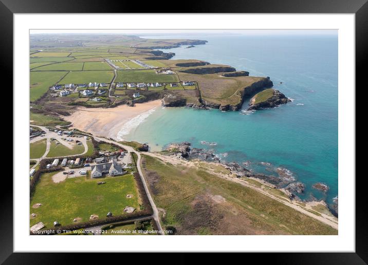 Aerial photograph of Treyarnon Bay near newquay and Padstow, Cor Framed Mounted Print by Tim Woolcock