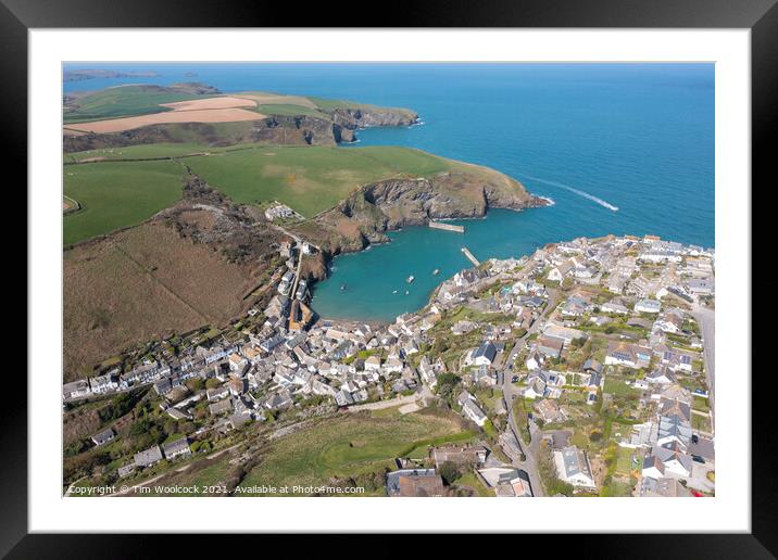 Aerial photograph of Port Isaac, Cornwall, England. Framed Mounted Print by Tim Woolcock