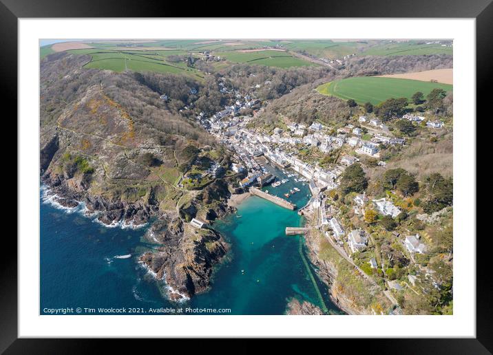 Aerial photograph of Polperro, Cornwall, England. Framed Mounted Print by Tim Woolcock