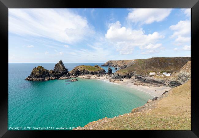 Kynance Cove on a stunning sunny day. Framed Print by Tim Woolcock