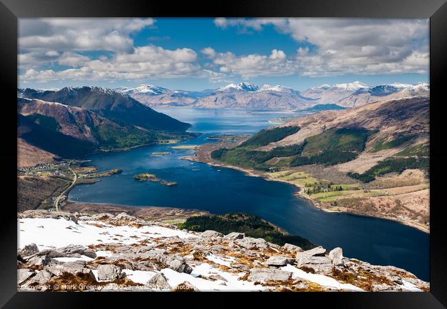 View from The Pap of Glencoe Framed Print by Mark Greenwood