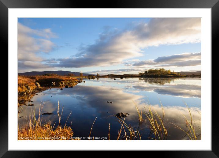 Serene Reflections: Autumn Sunrise on Loch Ba Framed Mounted Print by Mark Greenwood
