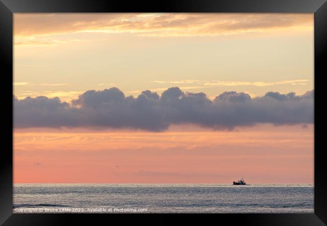 Serene Sunrise Fishing Boat Framed Print by Bruce Little