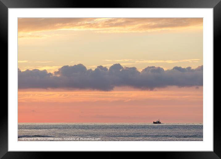 Serene Sunrise Fishing Boat Framed Mounted Print by Bruce Little
