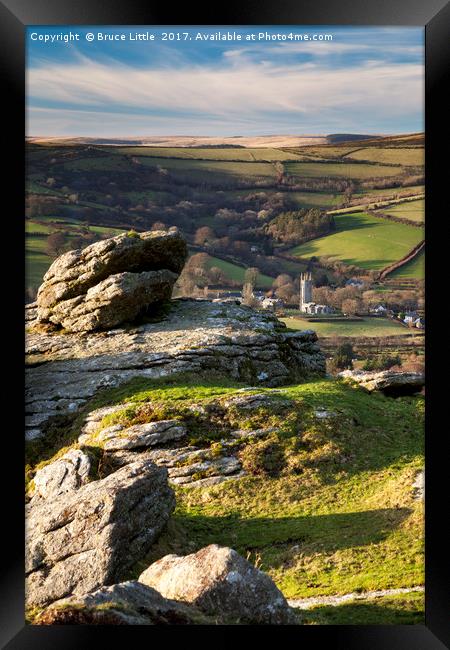 Widecombe in the Moor from Tunhill rocks Framed Print by Bruce Little