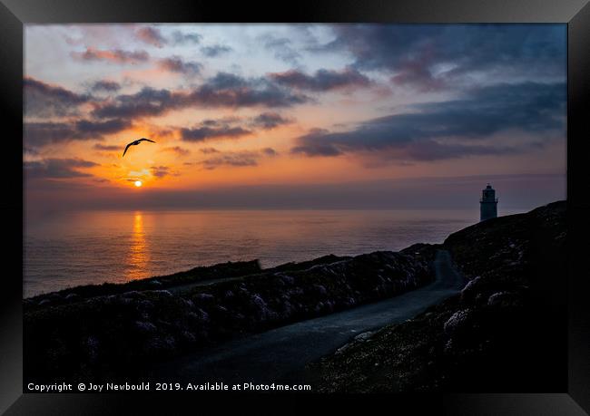 Sunset at Trevose Head Lighthouse, Cornwall Framed Print by Joy Newbould