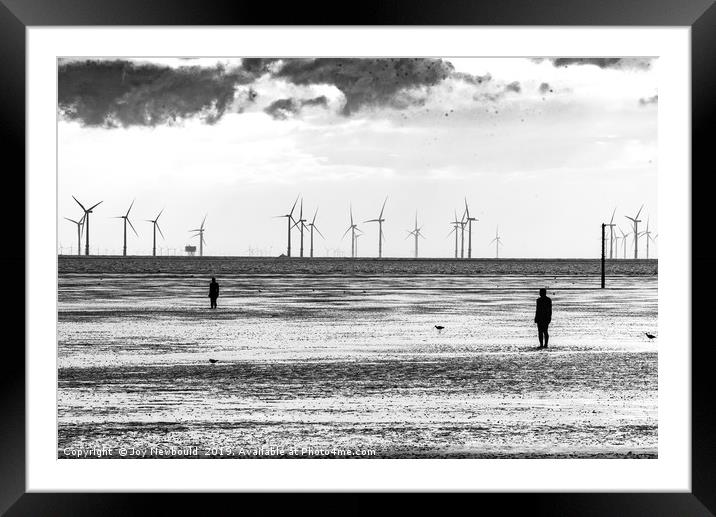 Antony Gormley - Another Place Sculpture - B&W Framed Mounted Print by Joy Newbould
