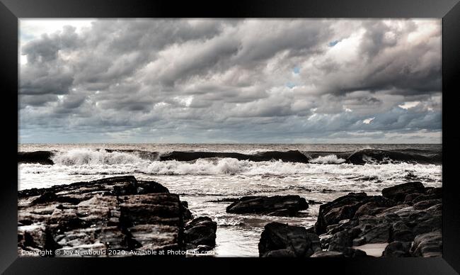 Crashing Waves and Stormy Sky Framed Print by Joy Newbould