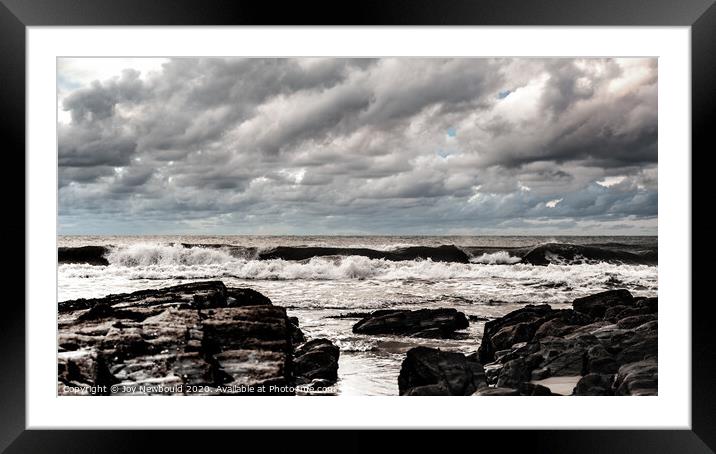 Crashing Waves and Stormy Sky Framed Mounted Print by Joy Newbould