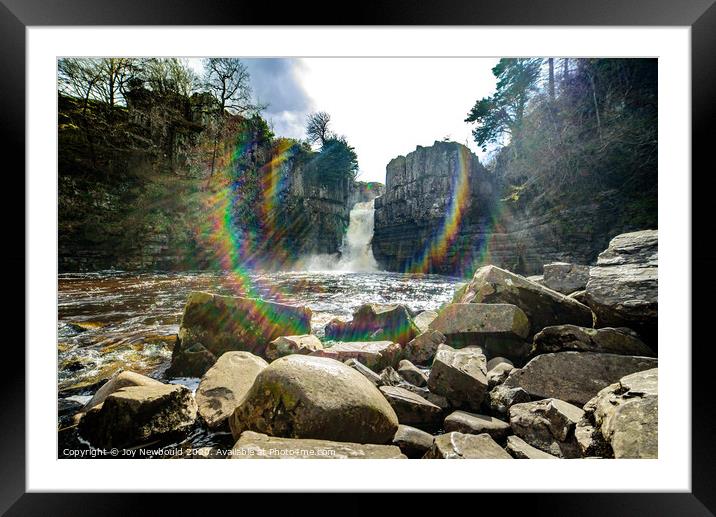 High Force Waterfall with rainbow spray Framed Mounted Print by Joy Newbould
