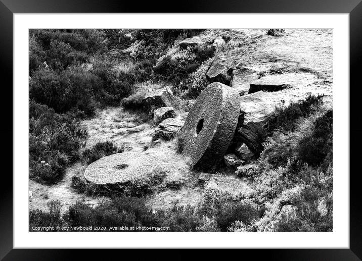 Millstones in the Peak District Black & White Framed Mounted Print by Joy Newbould