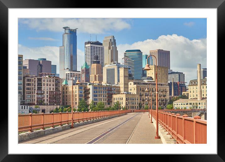 Minneapolis from the Stone Arch Bridge Framed Mounted Print by Jim Hughes