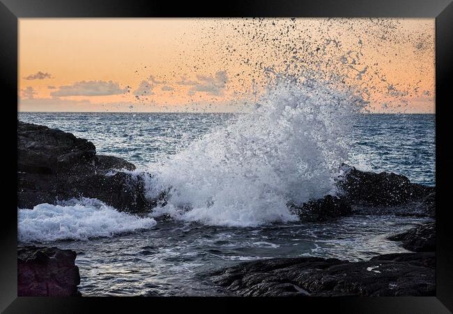 Late Day Surf On Big Island Framed Print by Jim Hughes