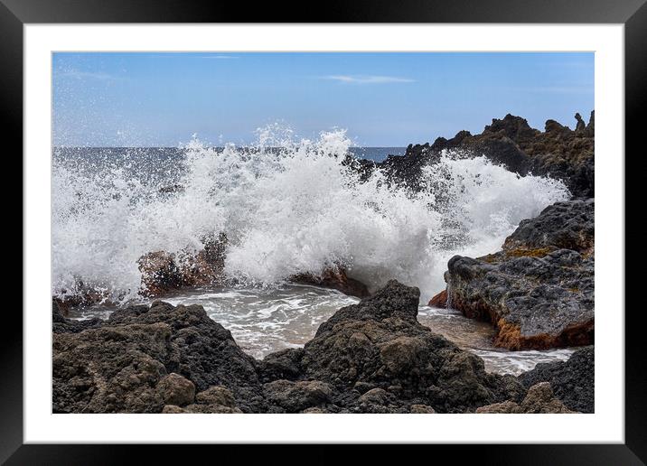Surf And Lava Rock Framed Mounted Print by Jim Hughes