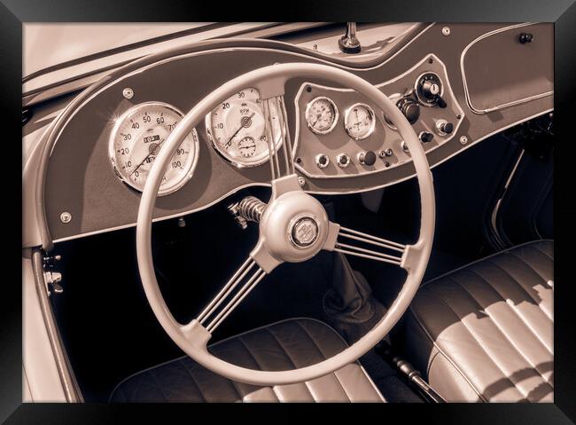 1951 MG TD Midget dashboard and steering wheel Framed Print by Jim Hughes