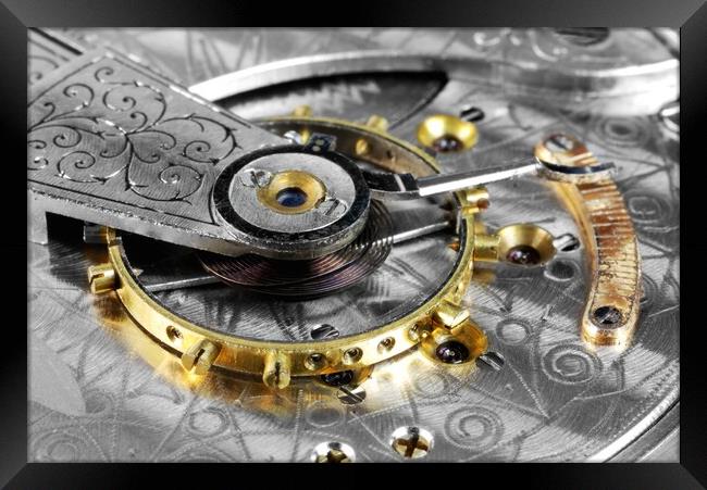 Antique pocketwatch movement Framed Print by Jim Hughes