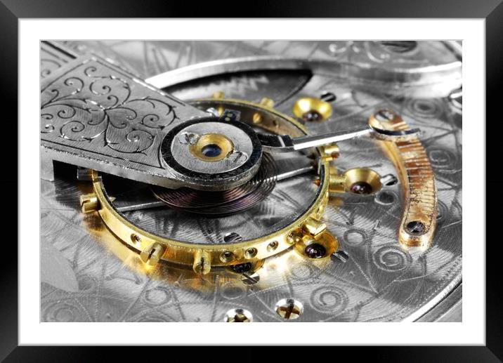 Antique pocketwatch movement Framed Mounted Print by Jim Hughes