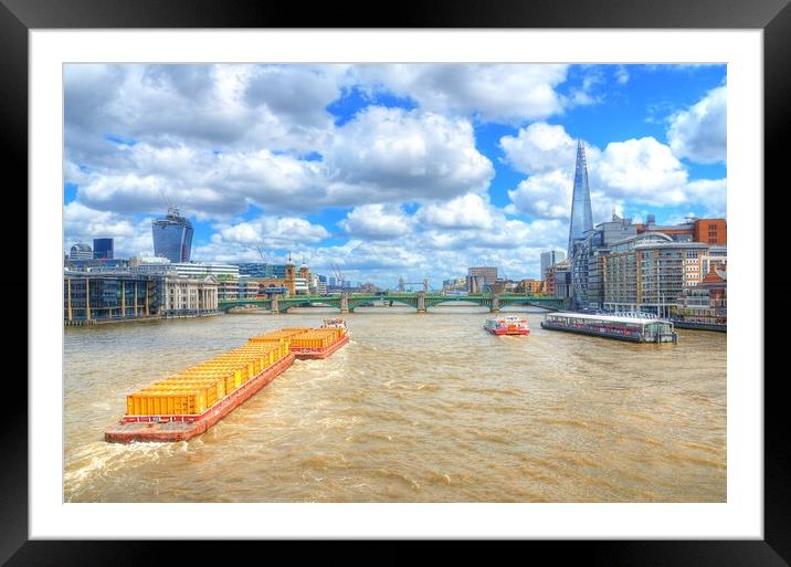 Barge on the Thames Framed Mounted Print by Jim Hughes