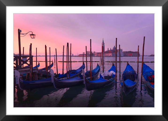 Gondola,s at the Riva degli Schiavoni Venice Framed Mounted Print by Tony Bishop