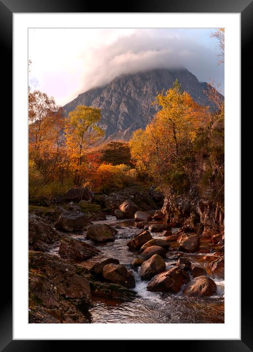 A waterfall with Buachaille Etive Mor in the background Framed Mounted Print by Tony Bishop