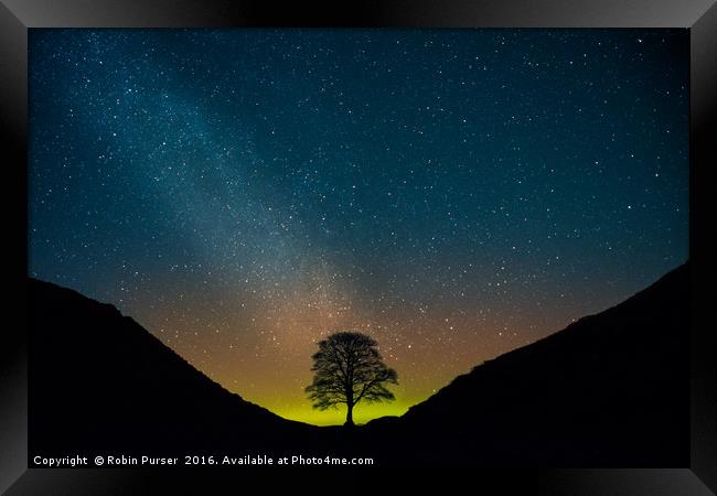 The Remnants of an Aurora Over Sycamore Gap Framed Print by Robin Purser