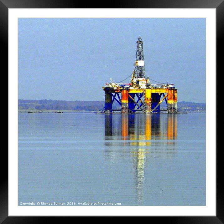 Oil Rig from Udale Bay Framed Mounted Print by Rhonda Surman
