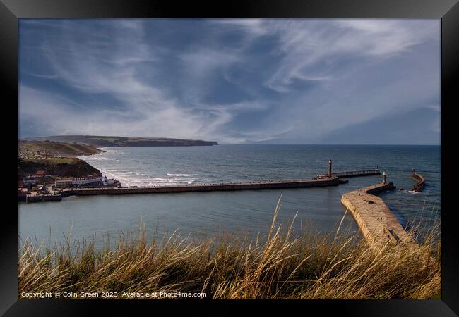 Coastline North from Whitby Piers Framed Print by Colin Green