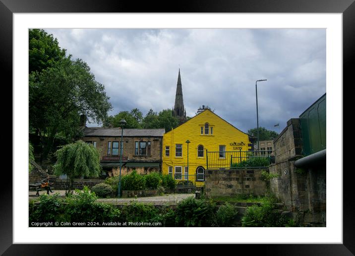 The Golden Lion and a Church Spire, Todmorden Framed Mounted Print by Colin Green