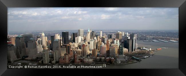 New York. Helicopter view of lower Manhattan Skyli Framed Print by Roman Korotkov