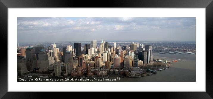 New York. Helicopter view of lower Manhattan Skyli Framed Mounted Print by Roman Korotkov