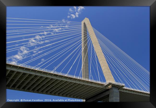 Concrete tower and cables of the Arthur Ravenel Jr Framed Print by Roman Korotkov