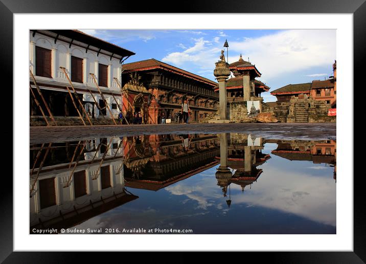 Bhaktapur Durbar Square's reflection on water Framed Mounted Print by Sudeep Suwal