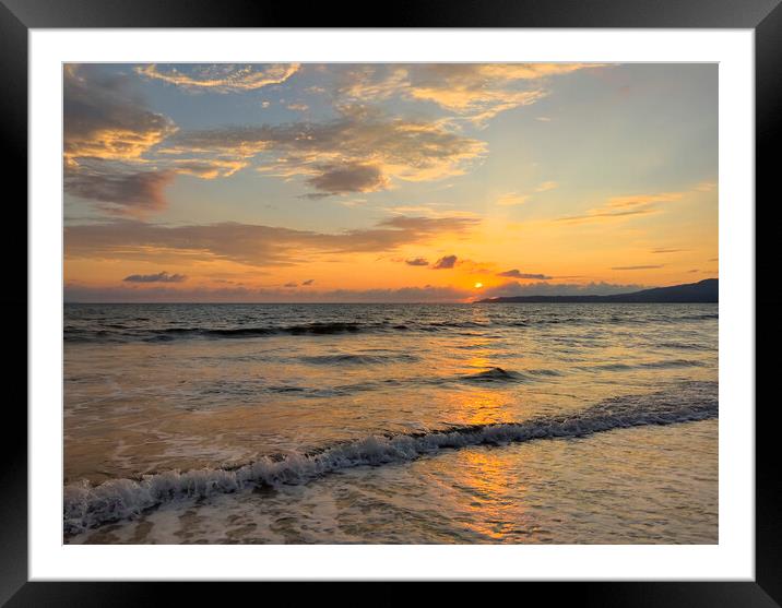 Fading golden sunset over the Pacific Ocean in Mexico  Framed Mounted Print by Thomas Baker