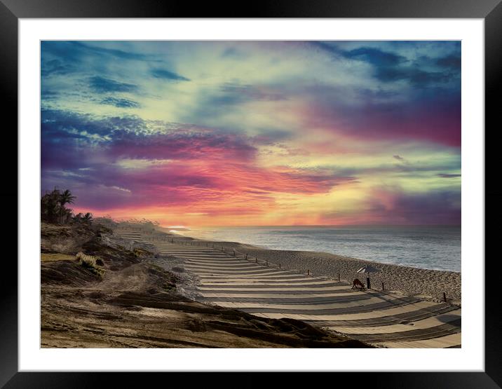 Sunrise over Pacific Ocean with beached cleaned  Framed Mounted Print by Thomas Baker