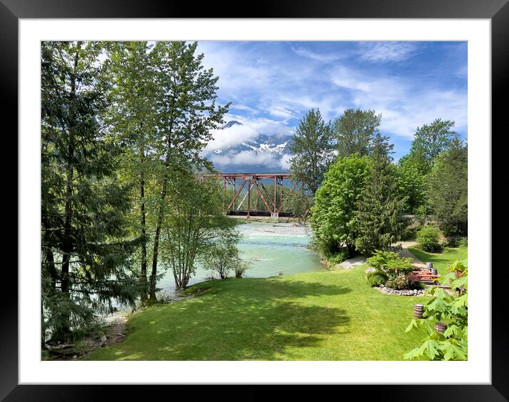 Washington State outdoor park showing bridge with Skykomish rive Framed Mounted Print by Thomas Baker
