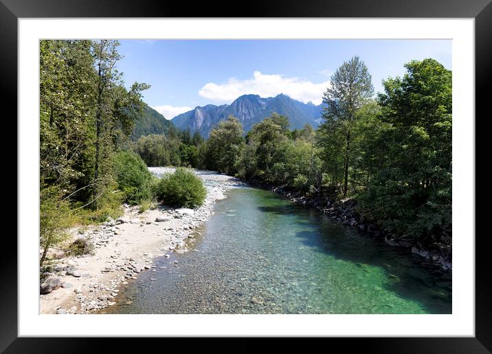 Flowing Skykomish river with cascade mountains  Framed Mounted Print by Thomas Baker
