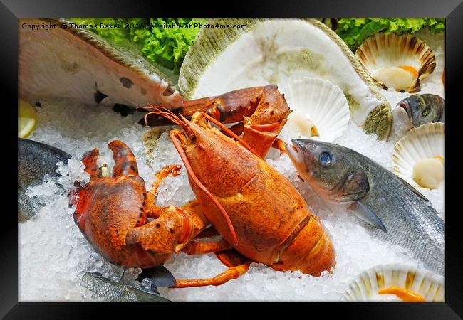Fresh Seafood on Ice  Framed Print by Thomas Baker