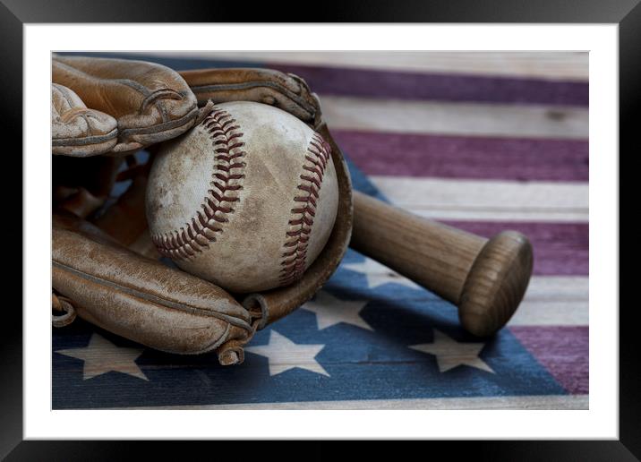 Old Fashion American Baseball  Framed Mounted Print by Thomas Baker