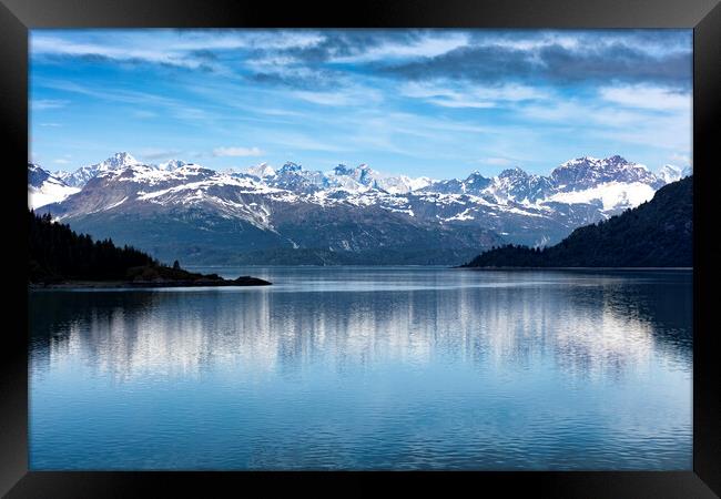 Wide view of Alaska Glacier bay landscape during l Framed Print by Thomas Baker