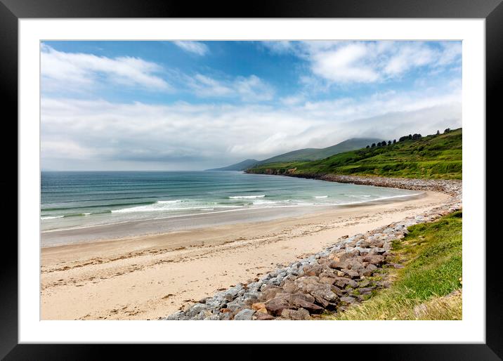 Natural beach of Ireland in the Atlantic Ocean with farm pasture Framed Mounted Print by Thomas Baker