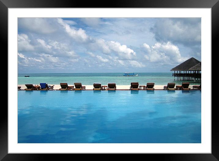 deck chairs infront of sea Framed Mounted Print by sharon hitman