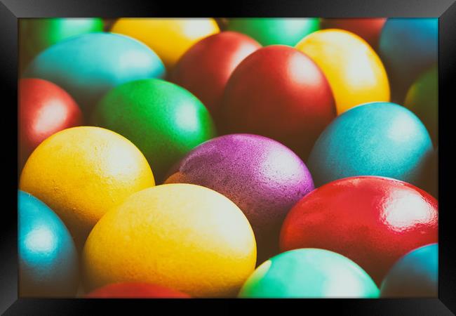 Colorful Easter Eggs In Basket Framed Print by Radu Bercan