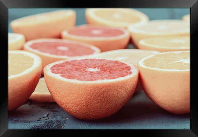 Orange, Grapefruit And Lemon Citrus Fruit Slices Framed Print by Radu Bercan