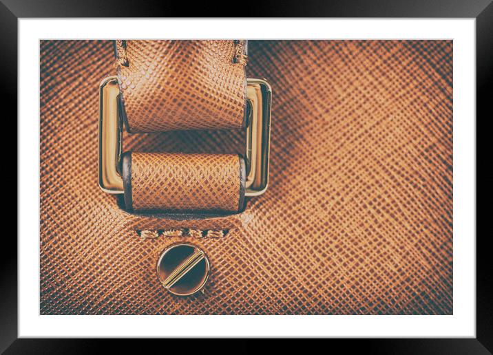 Brown Leather Woman Bag Closeup Framed Mounted Print by Radu Bercan