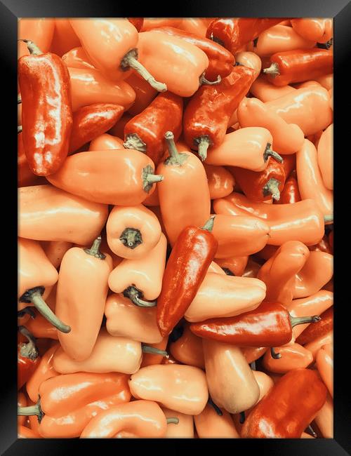 Red And Orange Capsicum In Vegetable Market Framed Print by Radu Bercan