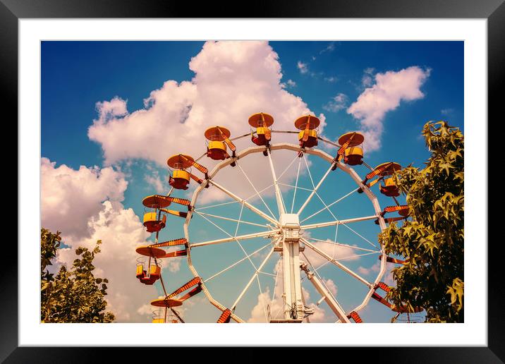 Ferris Wheel In Fun Park On Blue Sky Framed Mounted Print by Radu Bercan