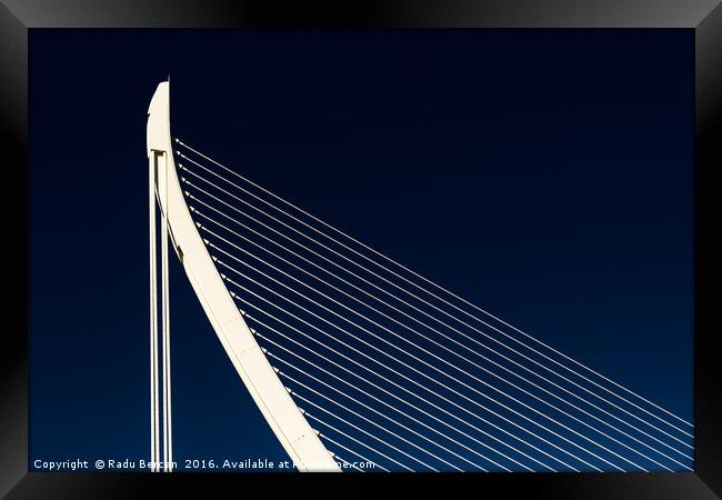 White Abstract Bridge Structure On Blue Sky Framed Print by Radu Bercan