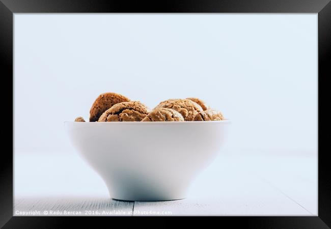 Italian Amaretti Biscuits In White Bowl Framed Print by Radu Bercan